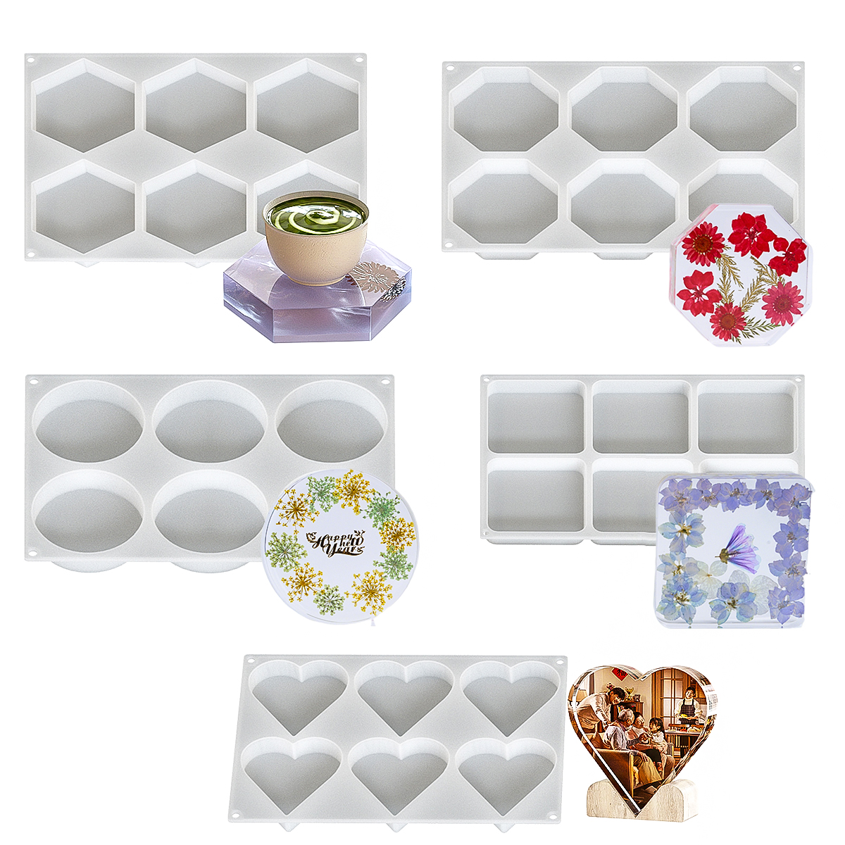 Resin Art Mould - 6 Holes Coaster Silicone Mold DIY