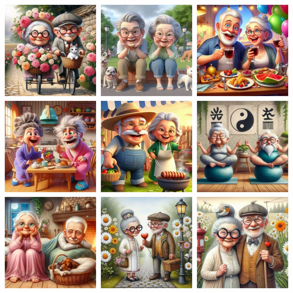 Resin Art Canvas - Cartoon Happy Old Couple 5D Full