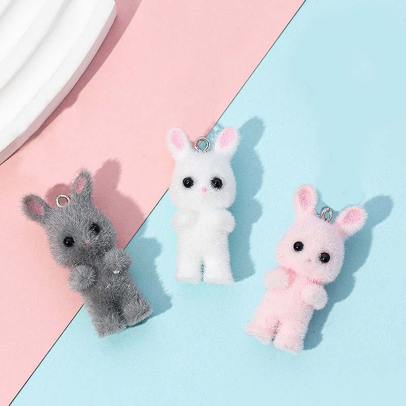 Resin Art Notes - 5pcs/lot Cute Flocking Rabbit Resin Charms