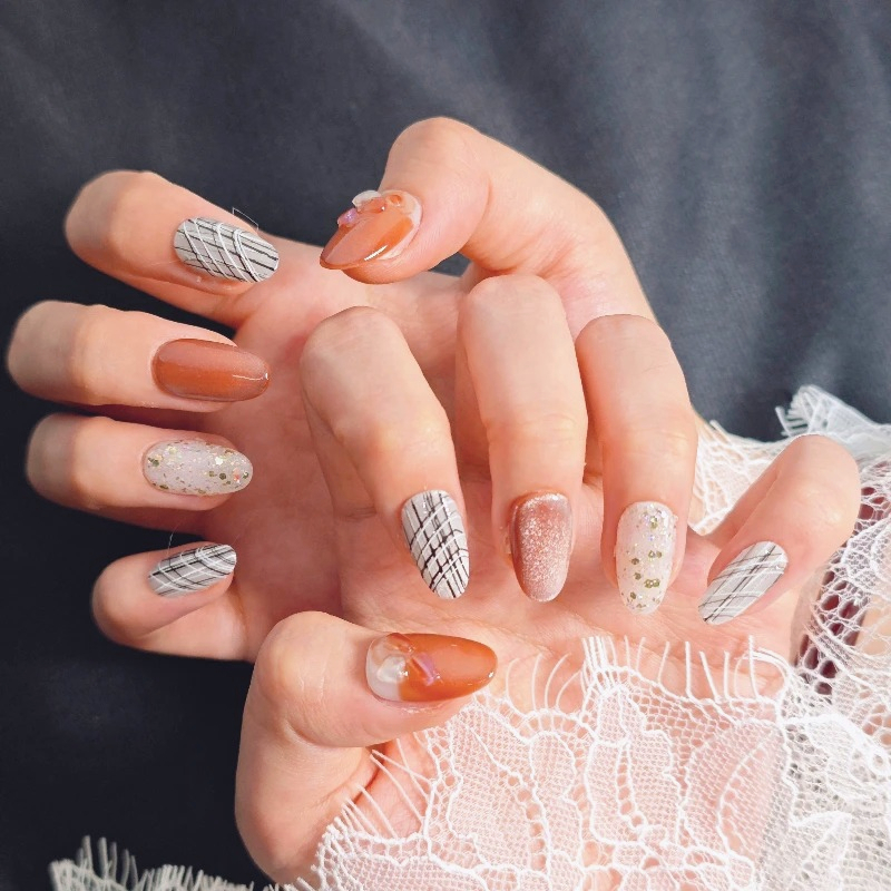 Resin Art Online - 10PCS Handmade Press on Nails Brown