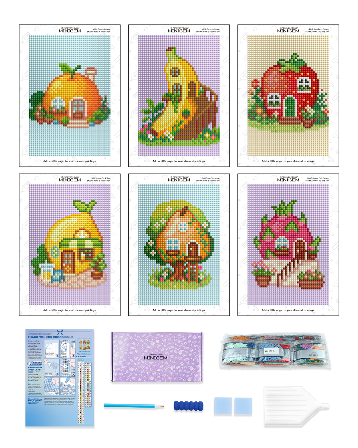 Resin Art Canvas - Forever Young Minigem 6PCS Fruit Cottage