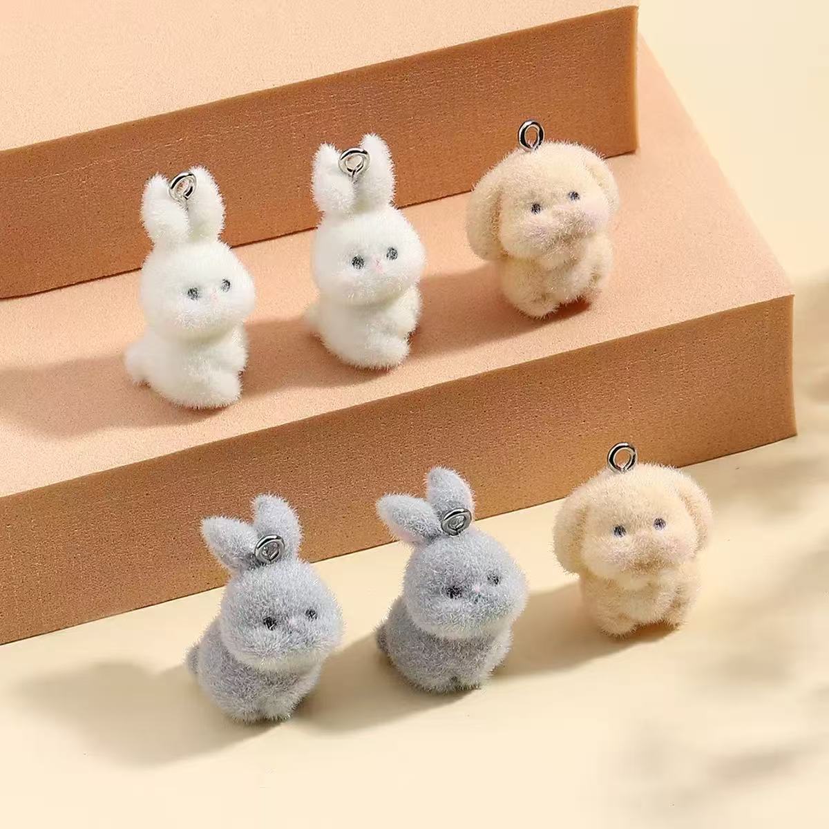 Resin Art Notes - 10pcs Flocking Little Rabbit Resin Charms