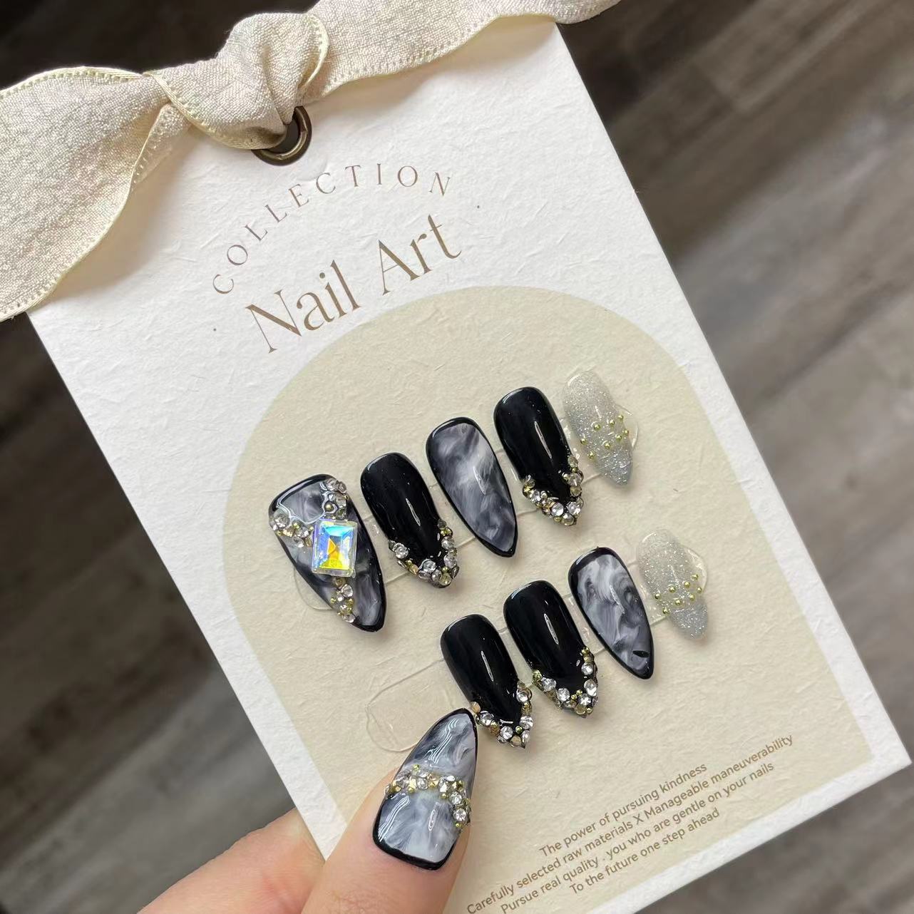 Handmade Press on Nails Black  – Resin Art Materials recenzja i cena