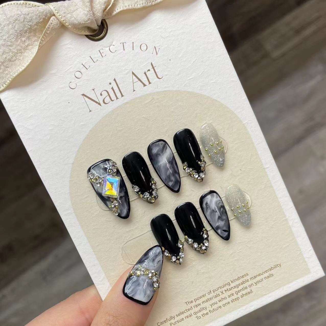 Handmade Press on Nails Black  – Resin Art Materials recenzja i cena