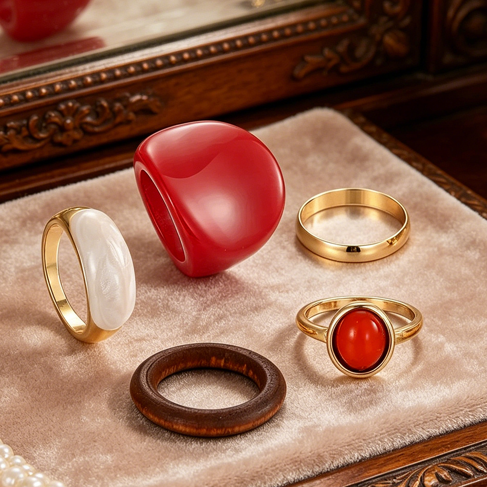 5Pcs Women Retro Ring Set Red  – Resin Art Ring recenzja i cena